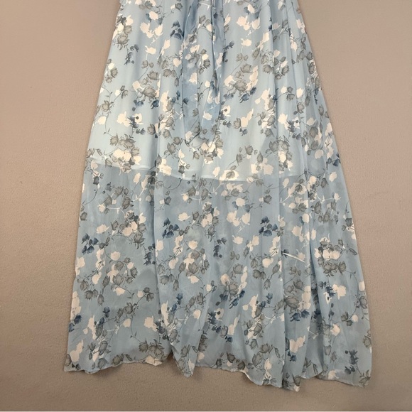 Floral Light Blue Maxi Dress With Flutter Sleeves Smocked Back Tie Waist Medium - Picture 6 of 11